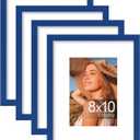 Vittanly 8x10 Picture Frames Set of 4, Display Pictures 5x7 with Mat or 8x10 without Mat, Gallery Wall Frame Set for Wall or Tabletop, Engineered Wood with Shatter Resistant Plexiglass, Royal Blue