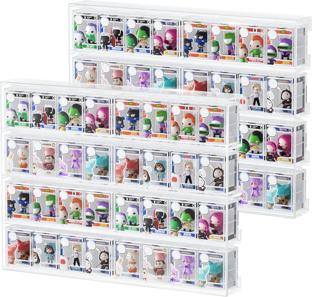 WINKINE Acrylic Display Bitty Protector Case Compatible with Funko Bitty Pop, Clear 32 Slots Figure Display Shelf for Countertop & Wall-mount, Mini Collection Case, Figure Holder Stand, 2 Pack(Clear)