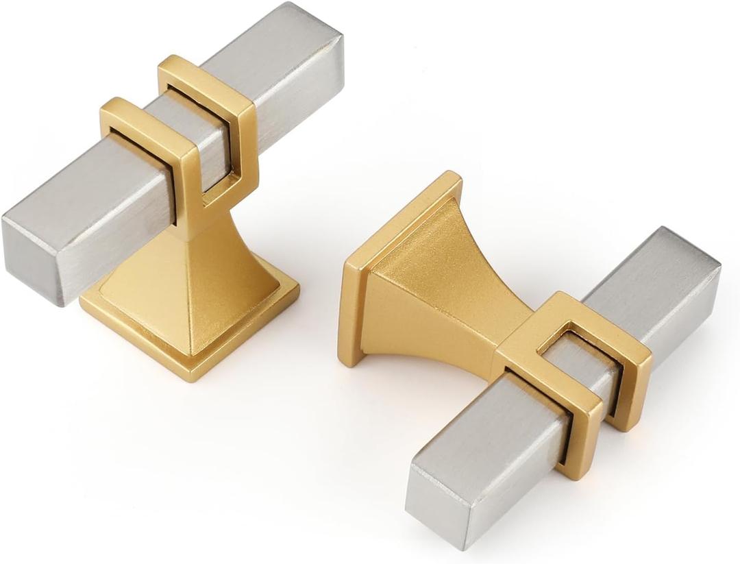 25 Pack Cabinet Knobs Brushed Nickel and Gold Dresser Drawer Knobs Silver and Gold Cabinet Knobs Kitchen Cabinet Hardware (Single Hole Knob)