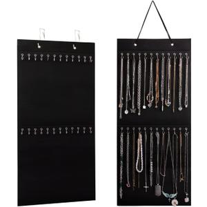 Hanging Jewelry Organizer Storage with 24 Hooks Wall Mounted Jewelry Display Hanging on Door Closet Necklace Holder for Bracelet Ring Chain-Patent Design (Black)