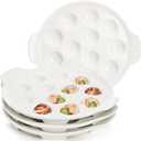 Okllen 4 Pack Ceramic Escargot Plates with 12 Holes and Handles, 9 Inch Seafood Snail Dish Footed Plates White Escargot Baking Dish Server for Home, Kitchen, Restaurant, Hotel, BBQ
