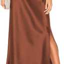 Women's Satin Midi Skirt Dressy Elastic High Waisted Silk Slip Flowy Ruffle Flared Cocktail Party Work A Line Skirts (Copper) XL 