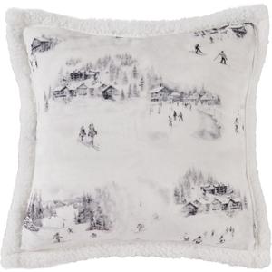 Paseo Road Indigo Hill by HiEnd Accents Ski Toile Sherpa Throw Pillow, Snow Mountain Pine Tree Ski Season Print Throw Pillows, Cabin Lodge Decorative Pillow for Couch, Sofa, Living Room, 18x18 inch