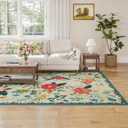 5x7 Washable Rug for Living Room, Green Floral Area Rug, Non Slip Low Pile Soft Flower Carpet, Large Rugs for Bedroom, Dining Room, Office, Kids Playroom, Nursery, Sage Green