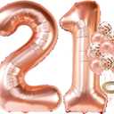 KatchOn, Big Rose Gold 21 Balloon Number - 40 Inch, 21th Birthday Decorations for Girls | Rose Gold Number 21 Balloon with Confetti Balloons | 21th Happy Anniversary Decorations