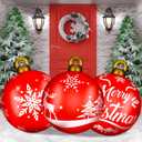 Jetec 3 Pcs 32 Inch Giant PVC Inflatable Christmas Ball Inflatable Decorated Ball Large Xmas Inflatables Ornaments Decorations for Xmas Holiday Outdoor Blow up Yard(Red, Snowflake)