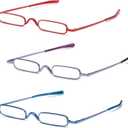 Pocket Reading Glasses with Pen Clip Case - Slim Mini Compact Readers Portable Spring Hinge Eyeglasses (Red, Purple, Blue, +1.75)