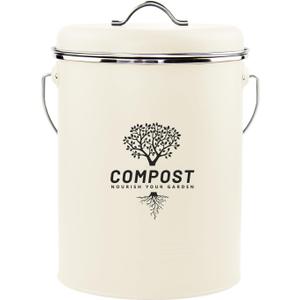 Kitchen Countertop Compost Bin, Odor Resistant Indoor Compost Bin with Lid and Charcoal Filter, Rust Resistant Coated Compost Bucket, Compost Container, Cream (Medium)