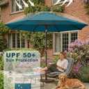 PatioKingdom 9FT Patio Outdoor Umbrella-UPF 50+ Sun Shade with Wind Vent, Push-Button Tilt & Smooth Crank Lift, Rust-Resistant Fiberglass Frame for Garden, Backyard,Yard (Lake Blue)
