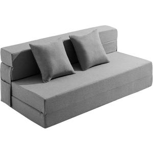 Queen Size Folding Sofa Bed - 4 in 1 Futon Chair with Two Pillows - High Density Memory Foam Futon Couch - Convertible Foldable Mattress with Washable Modern Linen Cover for Loft (Light Grey) Queen Size Folding Sofa Bed - 4 in 1 Futon Chair with Two Pillows - High Density Memory Foam Futon Couch - Convertible Foldable Mattress with Washable Modern Linen Cover for Loft (Light Grey)