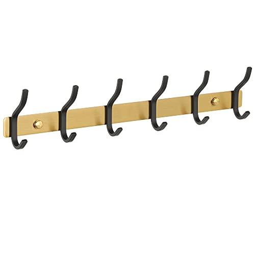 Alise Coat Rack Wall Mount,Coat Hanger Rail with 8 Double Coat Hooks for Hanging Coats,SUS304 Stainless Steel Towel Hanger Hook Racks for Purse Clothes Entryway Jacket Hats,Gold and Black