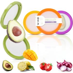 Winb Avocado Saver & Onion Storage Set of 4 Reusable Fruit and Veggie Savers - Ideal for Avocados, Tomatoes, Apples, Garlic, Onions, and More (Yellow & Orange & Green & Purple)