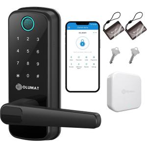Smart Door Lock with Handle: Olumat Keyless Entry Door Lock with WiFi Gateway - Smart Locks for Front Door with Keypad - Fingerprint Lock