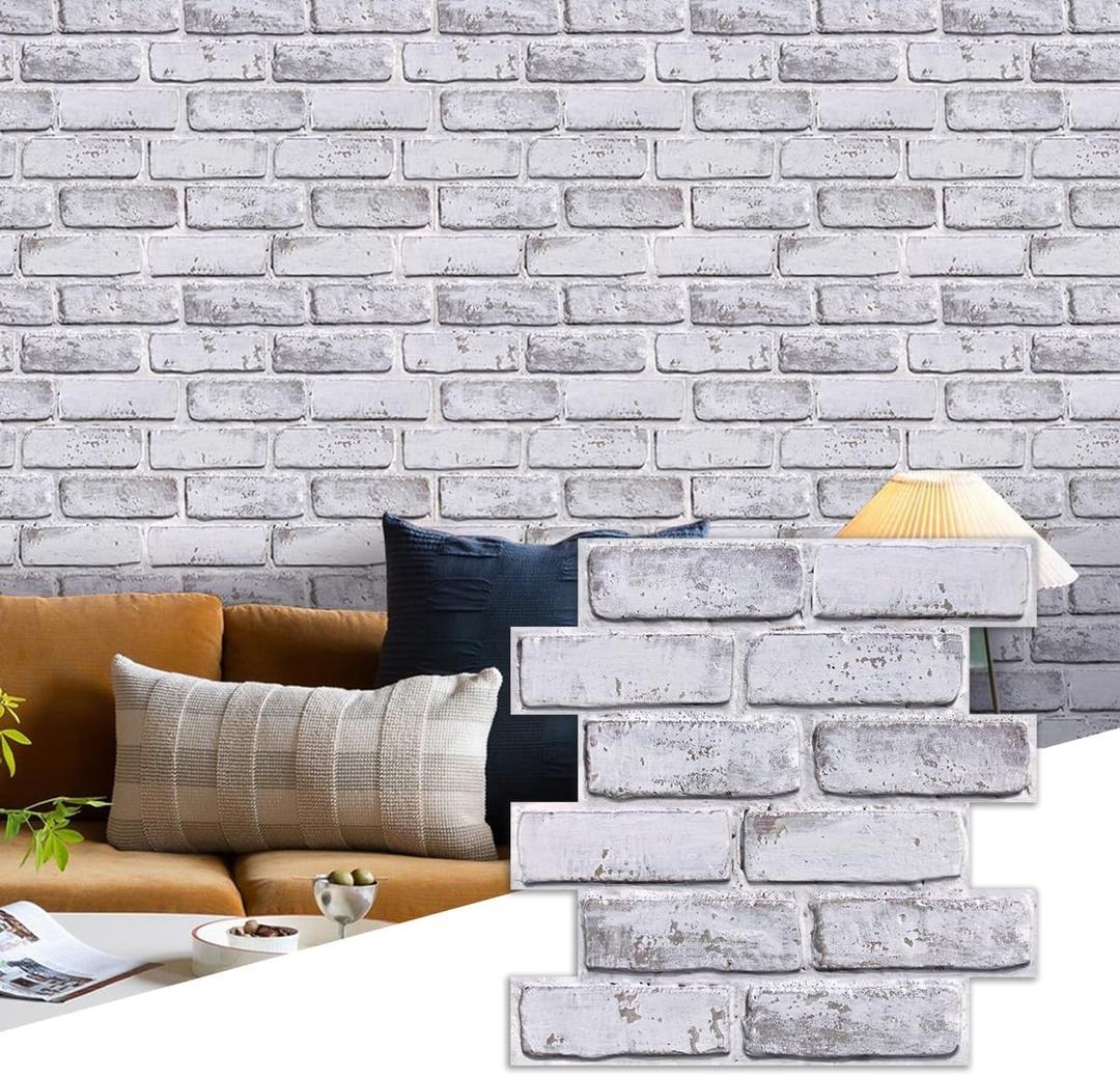 Commomy Brick Peel and Stick Tile - 10 pcs 11.8”x 11.8” (Covers 9.7 sq.ft) Small Size PVC Printable Faux Brick Wall Panels Brick Wallpaper Wall Paneling for Kitchen,Bedroom,Bathroom,Living Room