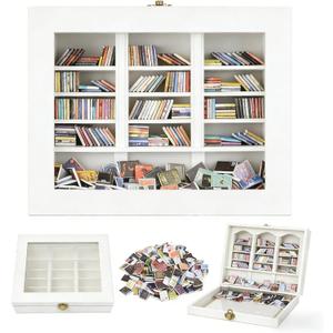 SIHPTO Anxiety Mini Bookshelf with 300pcs Mini BooksMiniature Library Decor for Book LoversDecorative Gifts for Family and FriendsSuitable for Home, Office, Coffee Table Decor