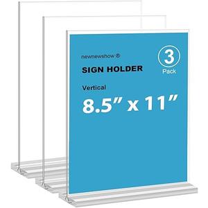 newnewshow 8.5x11 Acrylic Sign Holder 3 Pack Vertical Double-Sided Display (Optional 8.5x11 8.5x5.5 5x7 Horizontal and Vertical)