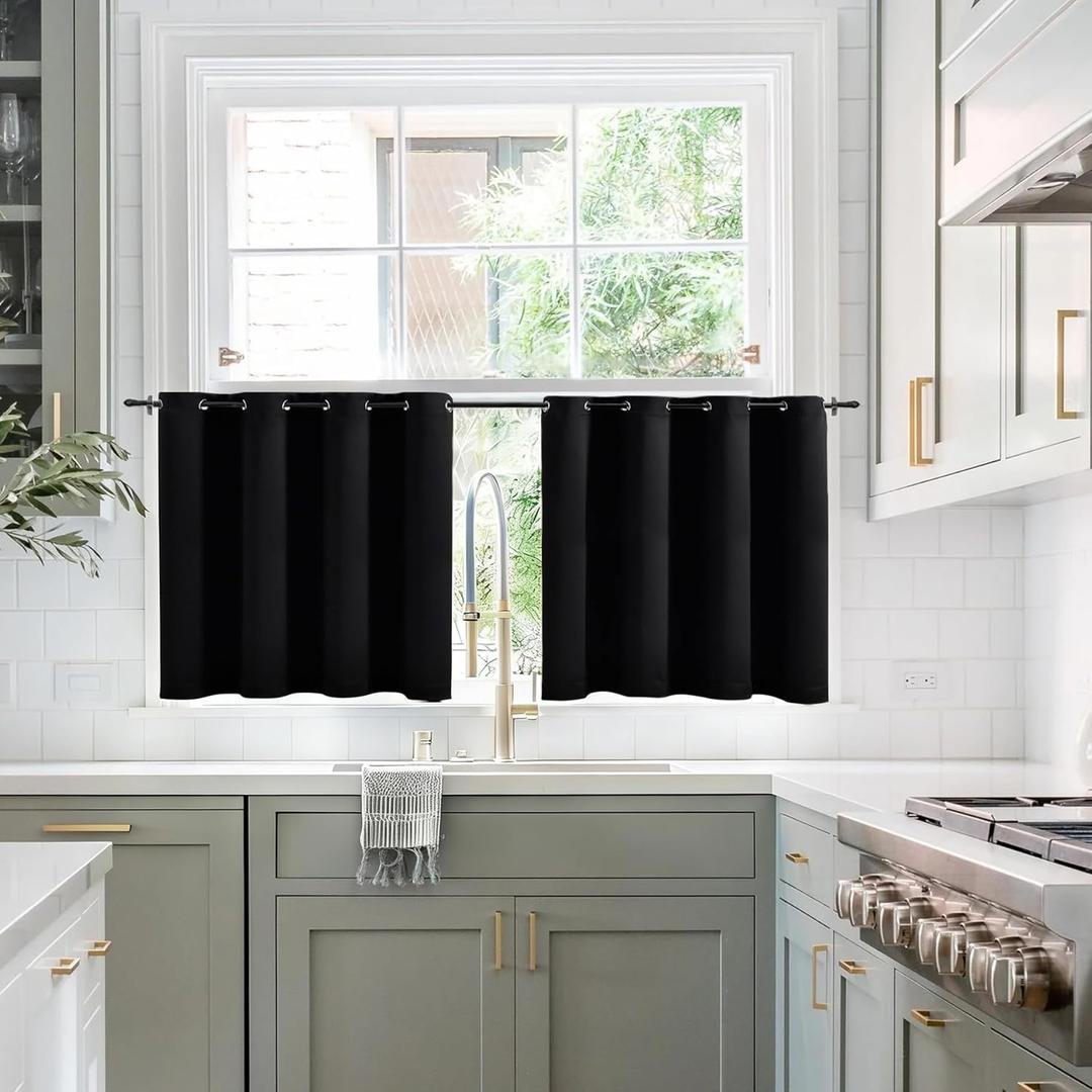 LIMON HOME Blackout Cafe Curtains 36 Inch Length for Kitchen, Soundproof Window Treatment Black Out Half Curtains for Small Winow, Set of 2 Panels