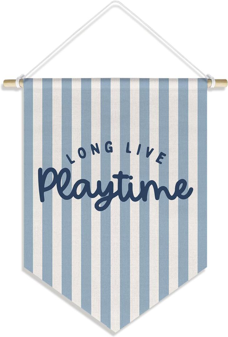 Kid Playroom Banner Playroom Wall Decor, Kids Nursery Toddler Play Room Classroom Decorations, Navy Blue Boys Bedroom Wall Art, Long Live Play Time, 15x11in