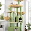 Globlazer Sturdy Cat Tree, 68-inch Large Cat Tower for Indoor Adult Cats 20 lbs Heavy Duty Cat Tree for Big Cats with Extra Large Platform, 5 Scratching Post, S68, Green