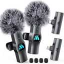 2pcs Dual Receivers Mini Microphone for iPhone 7-16 iPad Android Video Recording,Lavalier Wireless Microphone for Game Live Streaming,Interviews,YouTube,TikTok,Vlog,Gift (for Black-lightning & for Type-c)