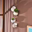 SOUJOY 6 Pack Hanging Succulent Planters, 4'' Mini Ceramic Wall or Ceiling Mount Dangling Plant Pot, Hanging Flower Pot with Jute Rope for Indoor Outdoor Decor, Light Beige