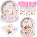 Fairy Birthday Party Supplies & Decorations Serve 24 Guests Pink Enchanted Fairy Theme Disposable Plates Napkins Dinnerware Set for Girls Birthday Garden Party