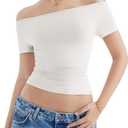 SUUKSESS Women Off The Shoulder Short Sleeve Tops Trendy Cowl Neck Going Out Basic T Shirt (Brown, S)