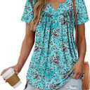 Womens Plus Size Summer Tunic Tops Short Sleeve Henley Shirts Ladies Flowy Casual Blouses for Leggings Blue S