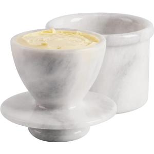 Marble Butter Keeper 4.25'' Inches White Handmade French Butter Holder For Kitchen Counter Decor Ideal Butter Crock For Counter With Water & Butter Crock For Kitchen