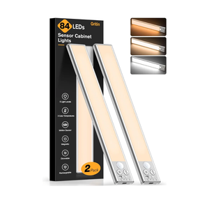 Gritin 10.2inch Under Cabinet Lighting Rechargeable 2 Pack- 3 Color Temps&5 Level Brightness, Super Bright, 4 Modes, Motion Sensor, Long Lasting - Easy Installation Magnetic Under Closet Lights