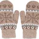 Womens Winter Warm Lining Knit Gloves Mittens Cozy Knit Thick Thermal Snow Gloves for Cold Weather (One Size, Khaki)