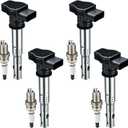 BDFHYK Ignition Coil Pack and Iridium Spark Plugs Compatible with Audi Volkswagen 2.0L L4 4.2L V8 for UF575 PFR7S8EG,Sets of 4