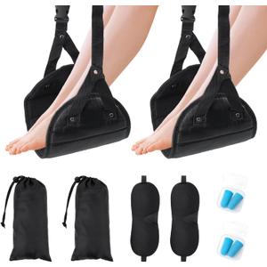 SOOPII Airplane Foot Hammock for Plane Travel, Air Plane Footrest to Relax Your Feet, Travel Foot Rest, Airplane Comfy Foot Hanger,Foot Hammock for Long Trip, Black, 2Pack