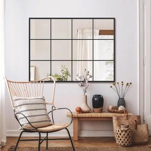 Suidia Wall Mirror, 30" x 40" Window Decorative Mirrors, Metal Framed Wall Decor Wall-Mounted Mirrors for Bedroom, Living Room, Entryway, Black