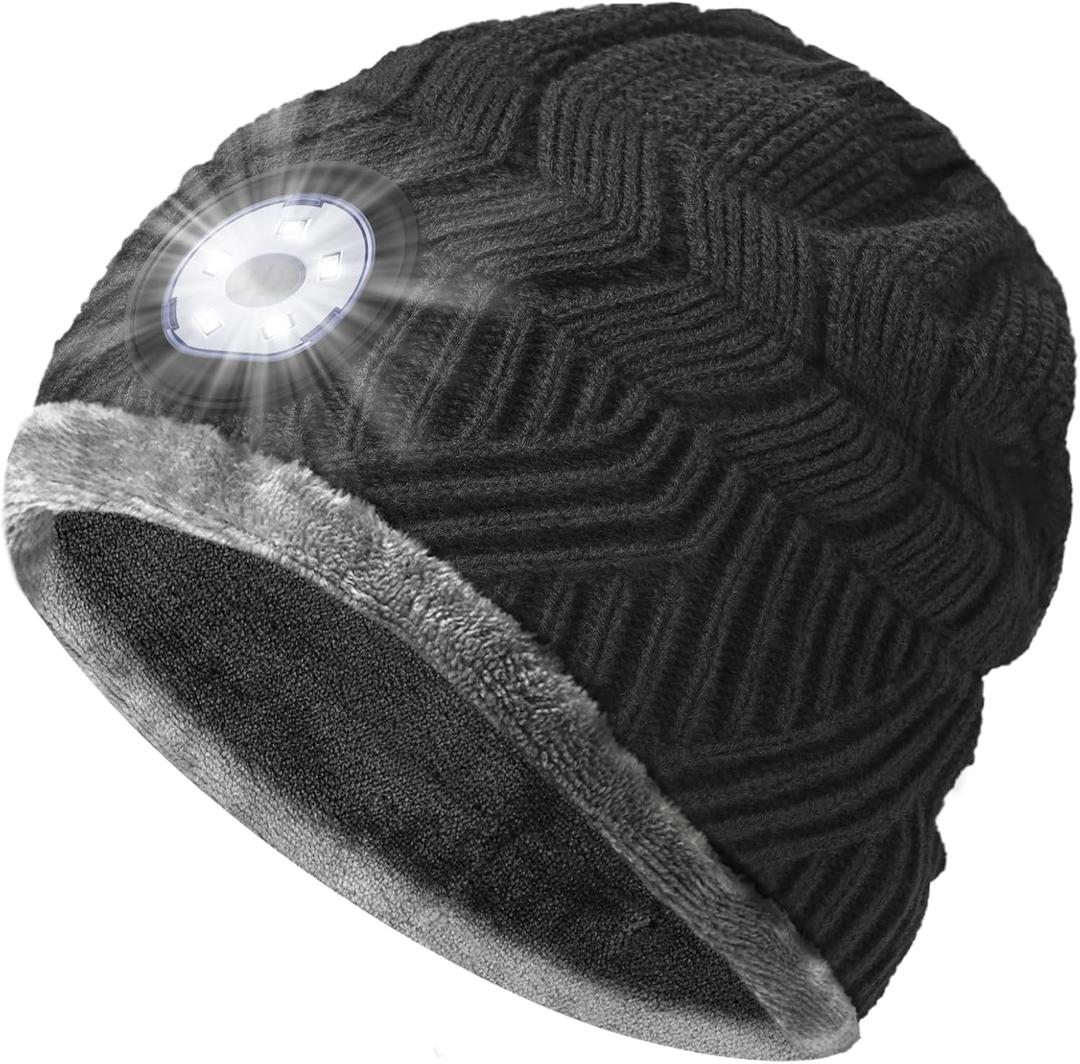 HIGHEVER LED Beanie Hat with Light: Christmas Stocking Stuffers for Men Adult Cool Gifts for Teen Boys Men Dad Winter Gifts (One Size-Large, Dark Black)