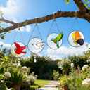 Stained Glass Suncatcher Window Hangings, 7 Inch Round Sun Catchers Glass Art with Crystal Prism, Handmade Hummingbird Designs for Home Decor or Gifts
