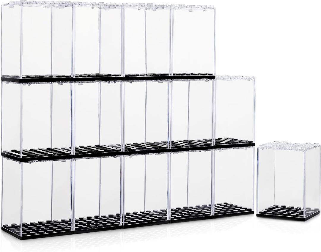 15 Display Cases Fits for Lego Minifigures, Mini-Figures Display Boxes Fits for Lego Figures Display, Single Mini-Figures Storage Case for Figures Collectors, Dust-Proof (Black)