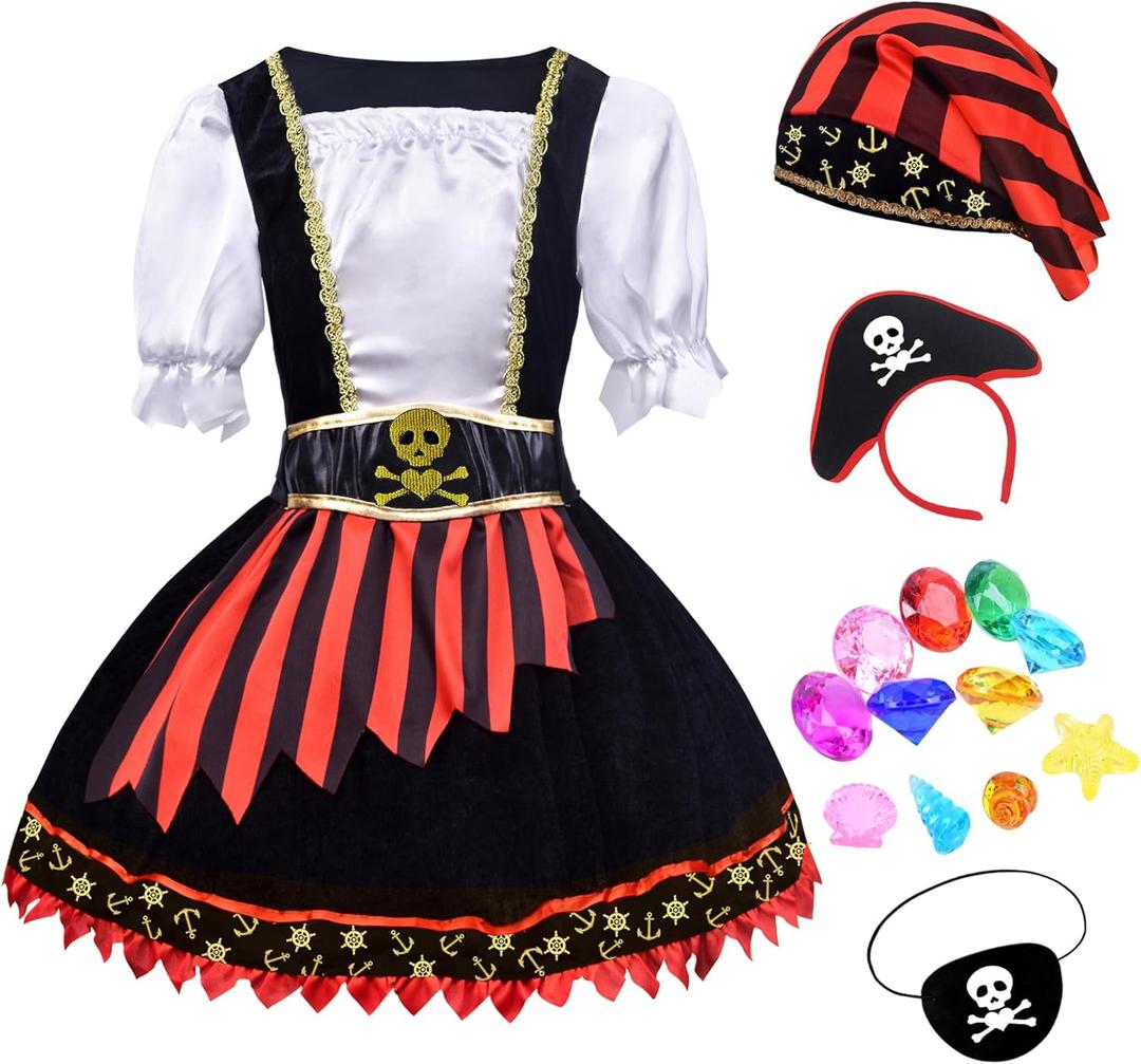 ZZIHA Girls Pirate Costume,Pirate Princess Dress Sea Buccaneer Costume 3-9 Years XS