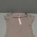 QINSEN Womens Sweetheart Neck Short Sleeve T Shirts Slim Fit Basic Tee Trendy Crop Top (Large, Mushroom)