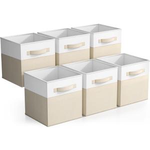 Sorbus Foldable Storage Bins  6-Pack Fabric Storage Cubes, 11-Inch Cube Organizer Bins for Closet, Shelves, and Cubby Storage  Collapsible Cloth Storage Baskets for Home Organization (Beige)