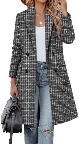 CHICZONE Women's Notch Lapel Double Breasted Mid Long Pea Coat Wool Blend Overcoat Winter Outwear,3XL