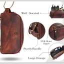 Leather Toiletry Bag for Men | Grooming Travel Kit | With Waterproof Lining | By Aaron Leather (Dark Brown) (EXP 12/25/36)