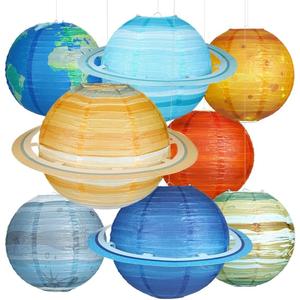8 PCS Planet Paper Lanterns, 12 Inch Outer Space Party Decorations, Solar System Hanging Planets Lantern for Kids Space Theme Party Birthday Room Decorations (Multicolor)