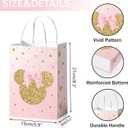 24pcs Cartoon Mouse Pink Golden Paper Gift Bag Party Favor Bags with Handle for Cookies Cakes Chocolates Candies Girls Party Baby Shower Decoration Supplies
