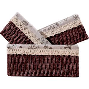 3 Pcs Handmade Wicker Storage Baskets Set Shelf Baskets,Woven Decorative Home Storage Bins for Bedroom,livingroom,kitchenroom,Table,Closet,Pantry, Entryway, Home Decor Brown