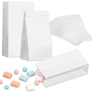 Containlol 200 Pcs Small Paper Bags, 1 lb Mini Paper Treat, Kraft Lunch Bags 6.7 x 3.54 x 2.36 for Christmas Wedding Favor Grocery Candy Cookie Sandwich Popcorn Bread Snack(White)