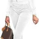 FIVCAT Velour Two Piece Outfits for Women Sweatsuits Zip Up Tracksuit Long Sleeve Jacket And Flare Sweatpants Cute Jogger Sets with Pockets White M