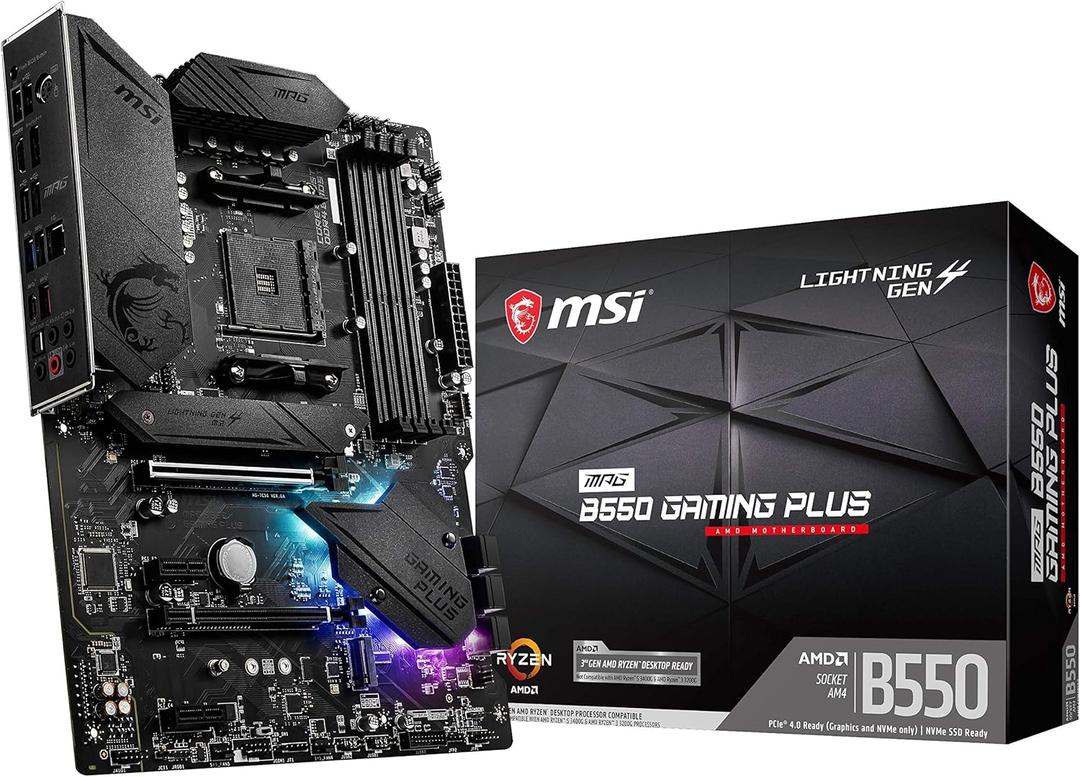 MSI MPG B550 Gaming Plus V1 Gaming Motherboard (AMD Ryzen 5000, AM4, DDR4, PCIe 4.0, SATA 6Gb/s, M.2, USB 3.2 Gen 2, HDMI/DP, ATX)