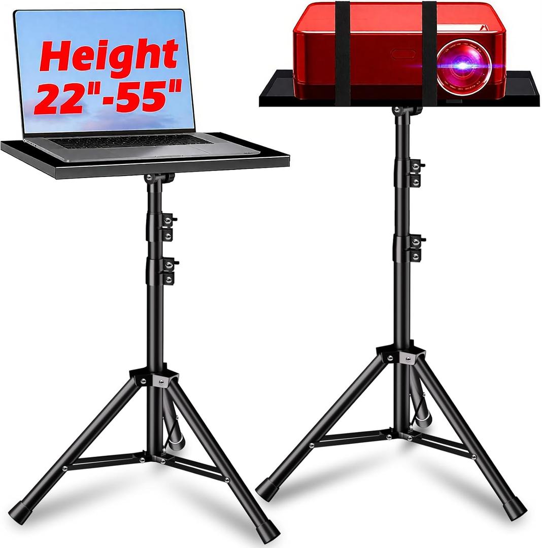 Projector Stand, 33LB Load Bearing & 22-55" Height Adjustable, for Projector/Laptop/DJ Gear, Outdoor/Office/Studio - Stable Base (Black)