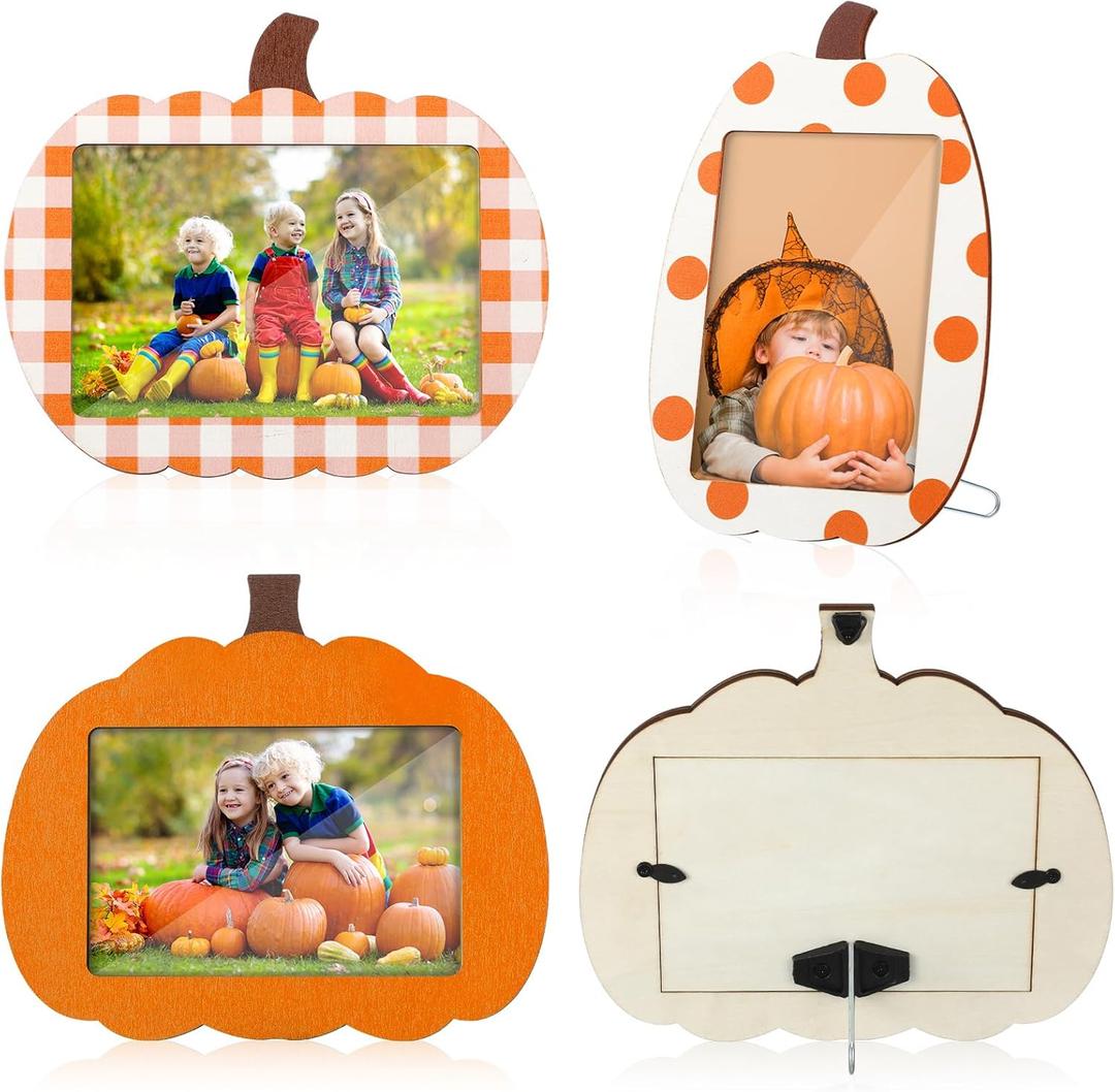 3 Pcs Fall Picture Frame 4 x 6 Inch Wooden Pumpkin Photo Frame Thanksgiving Decoration for Gift Autumn Wall & Tabletop Display DIY Home 2025(Harvest Style)